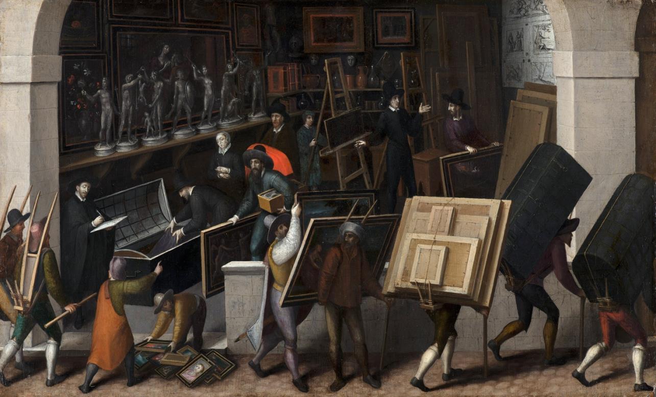 François Bunel the Younger (zugeschrieben), The Confiscation of the Contents of a Painter's Studio, 1590, Inv.Nr. 875, Mauritshuis, The Hague